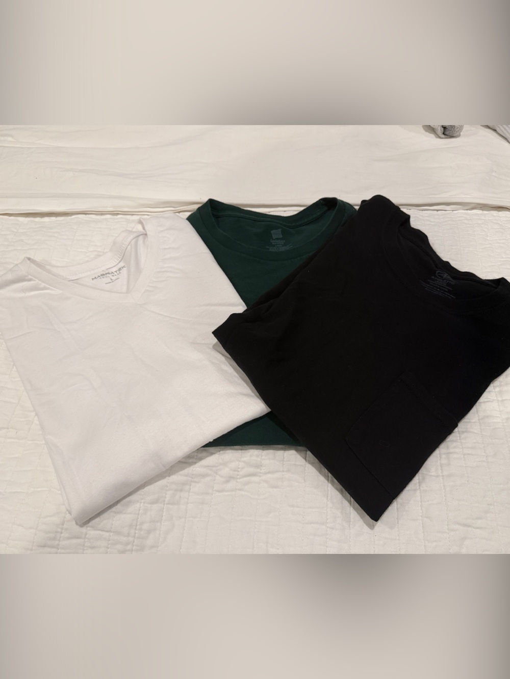 LOT OF THREE---Hanes Short Sleeve Tees - White, Black & Forest Green